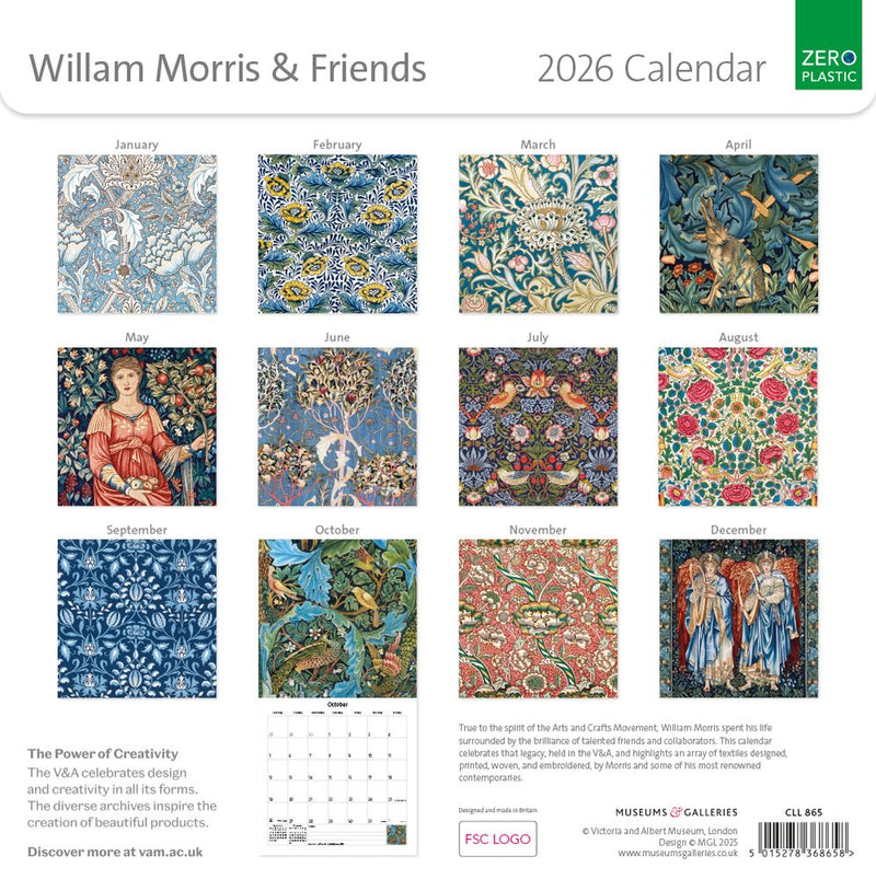 V&A William Morris & Friends 2026 Square Wall Calendar
