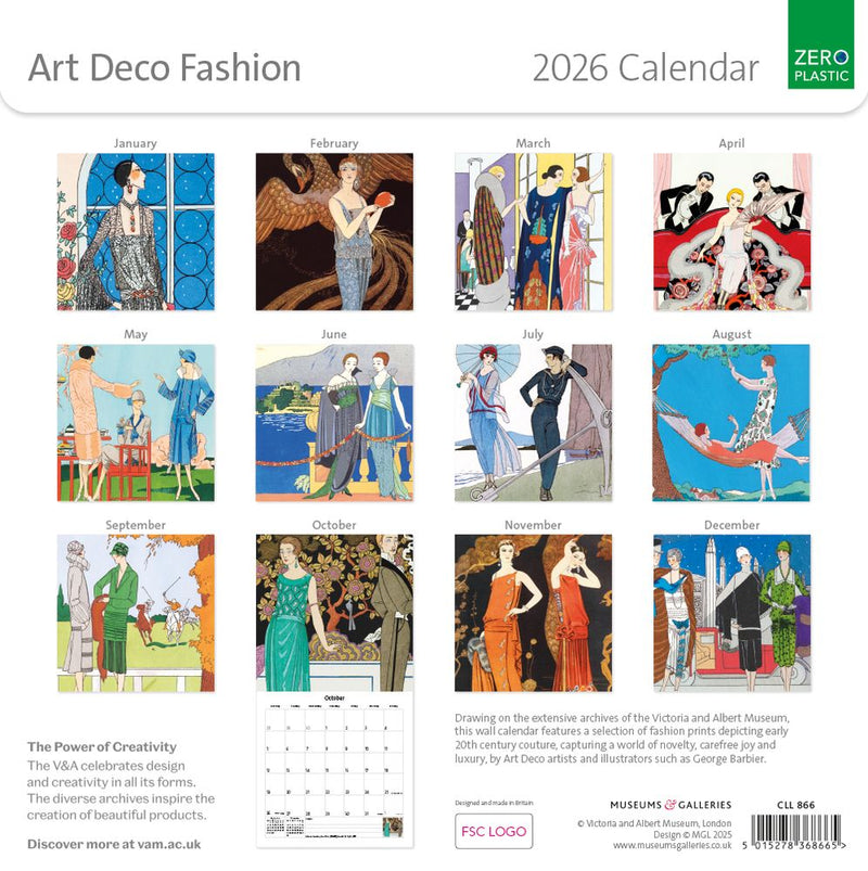 V&A Art Deco Fashion 2026 Square Wall Calendar