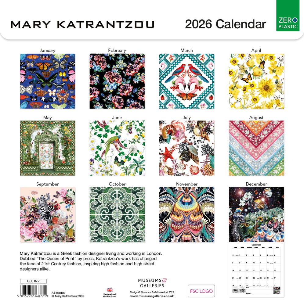 Mary Katrantzou 2026 Square Wall Calendar - Bee's Emporium