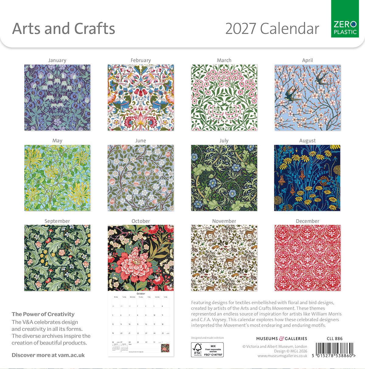V&A Arts and Crafts 2027 Square Wall Calendar