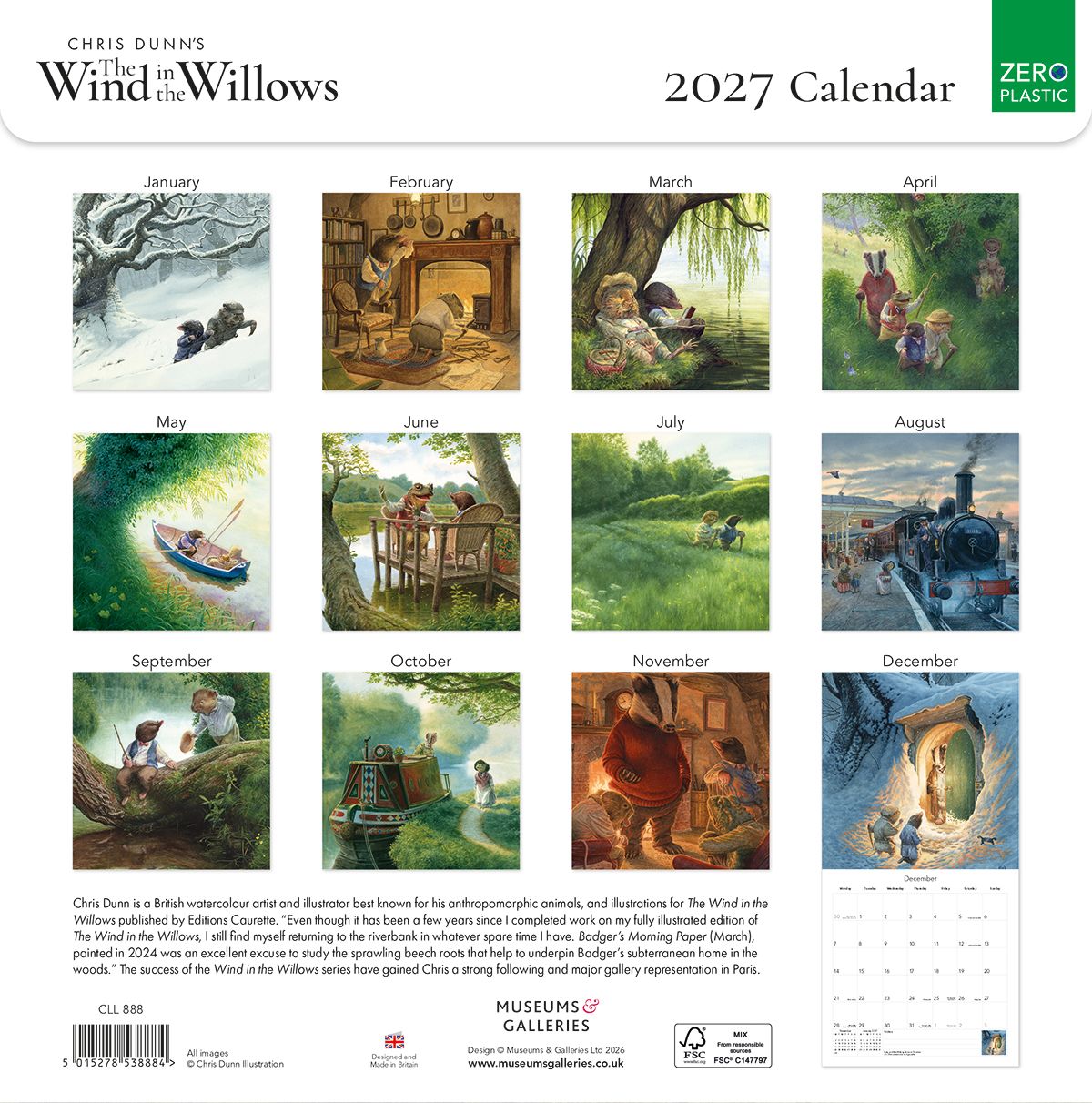 Wind in the Willows by Chris Dunn 2027 Square Wall Calendar
