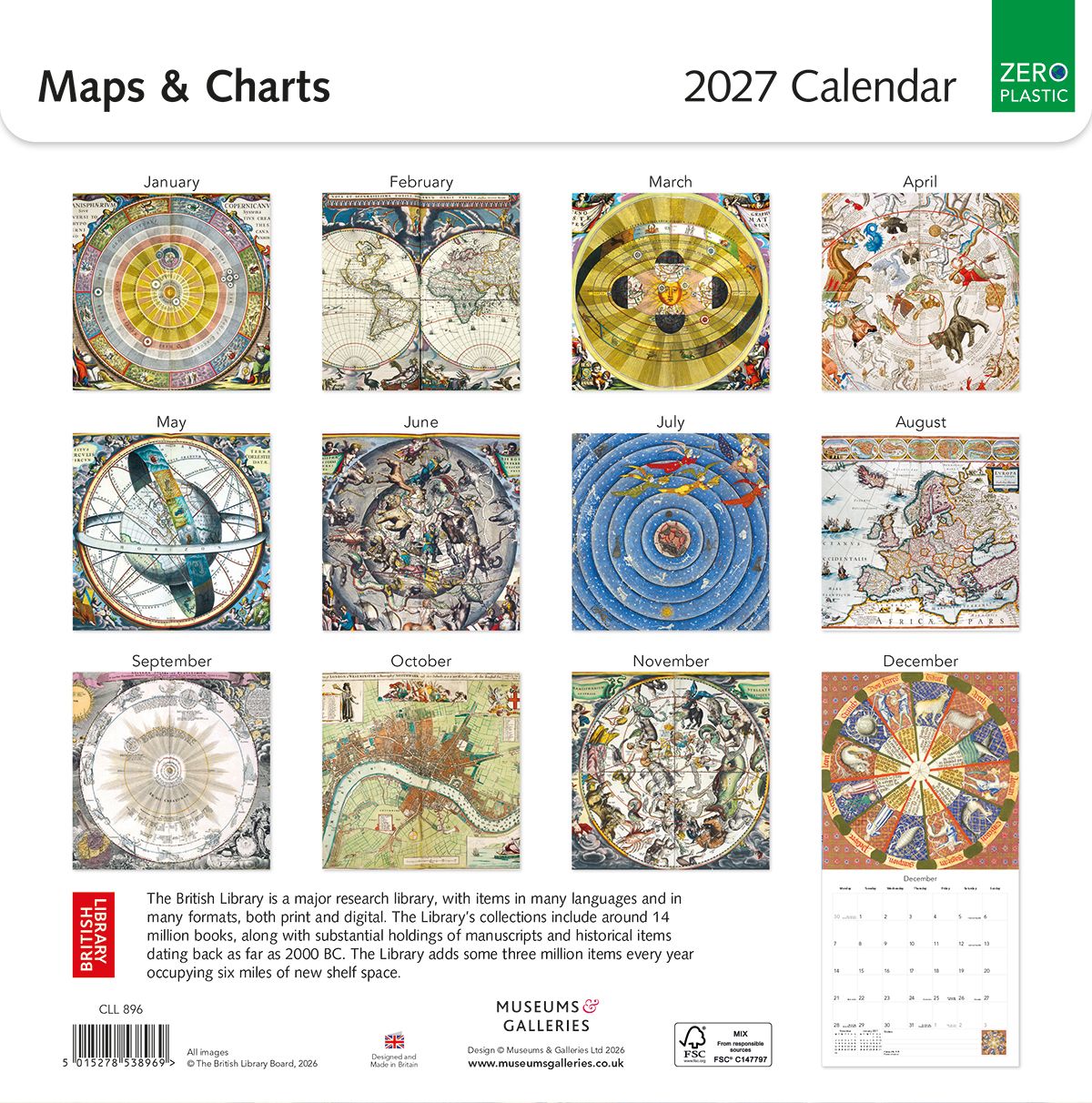 British Library Maps & Charts 2027 Square Wall Calendar