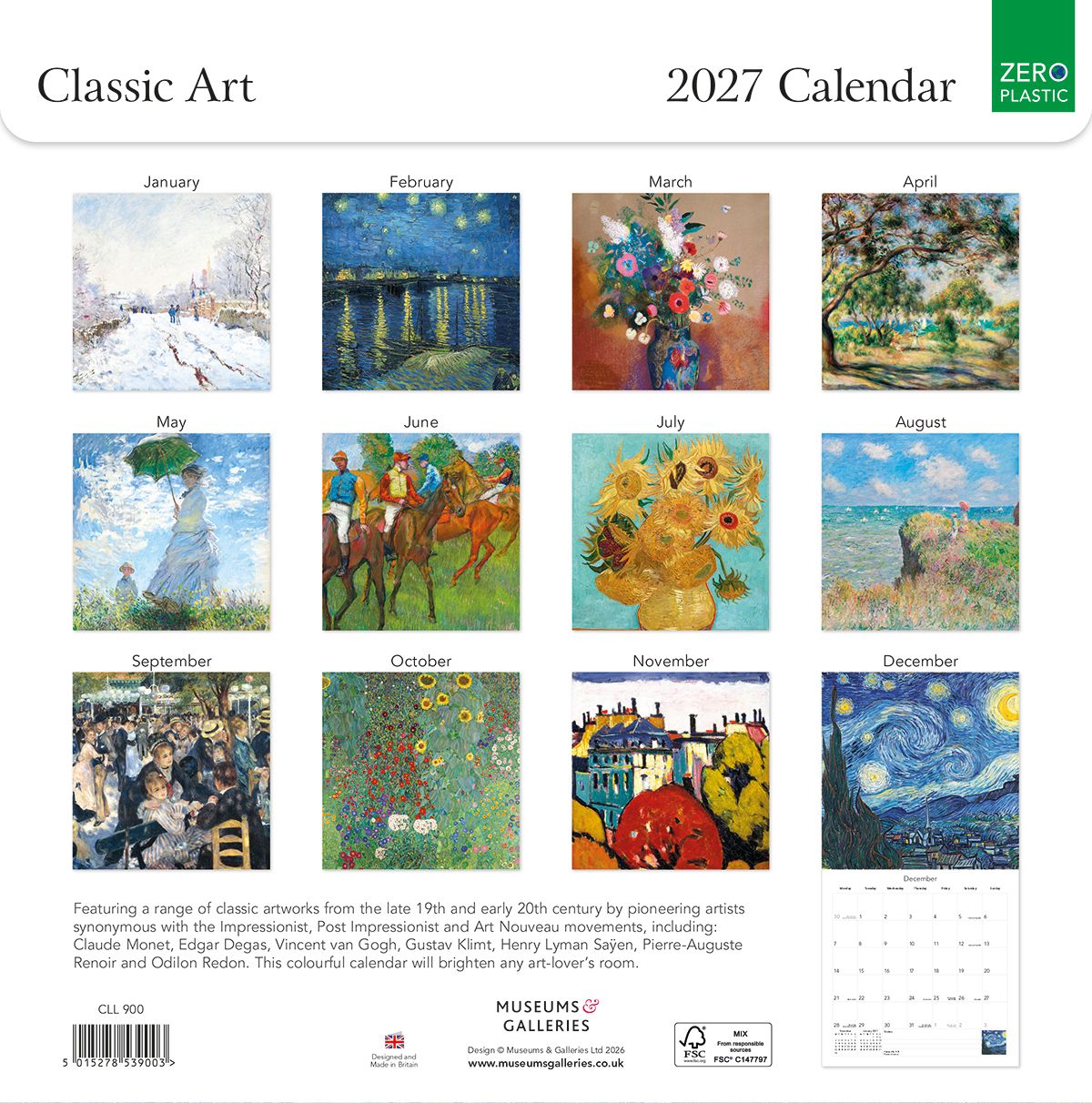 Classic Art 2027 Square Wall Calendar