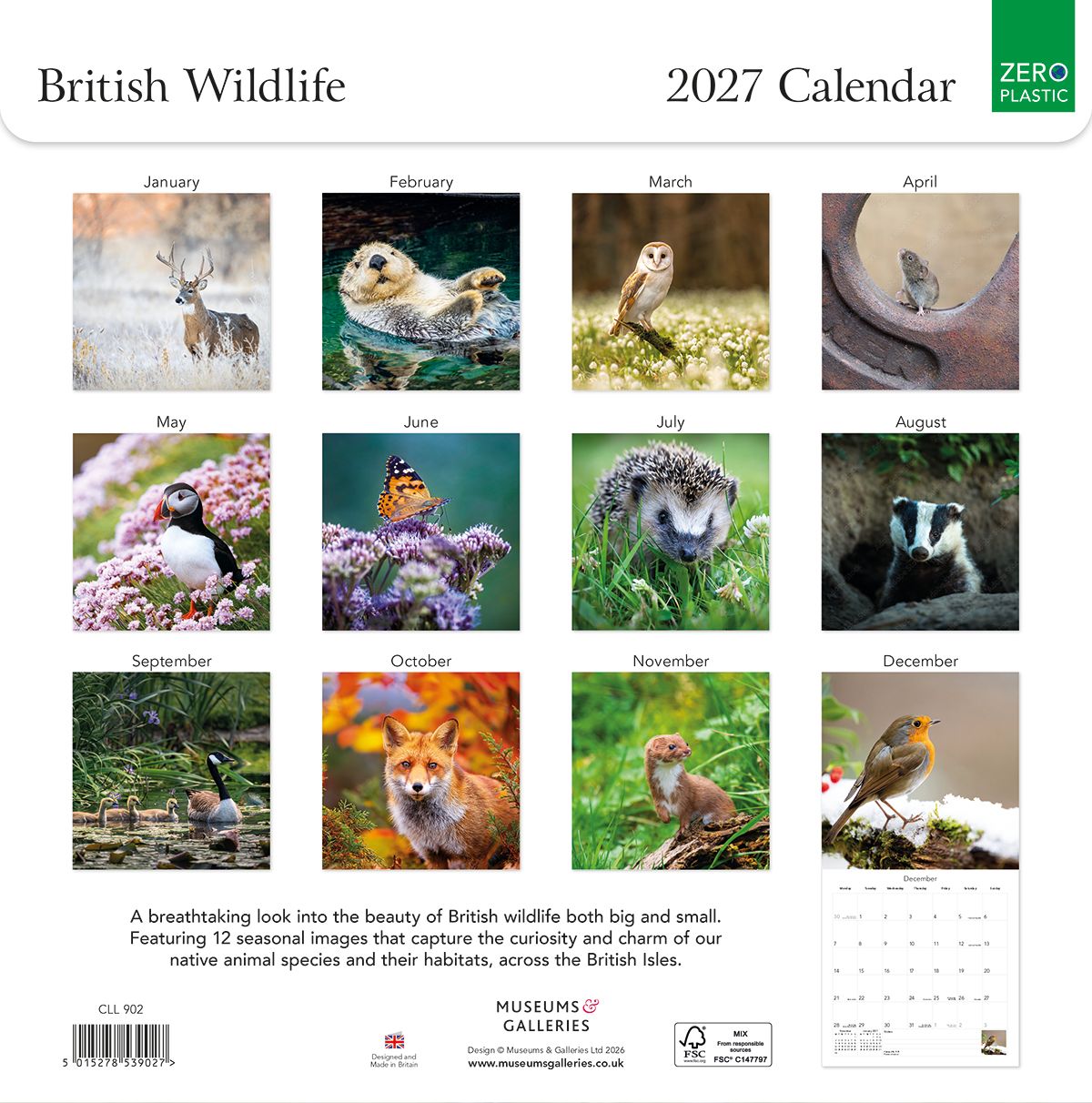British Wildlife 2027 Square Wall Calendar