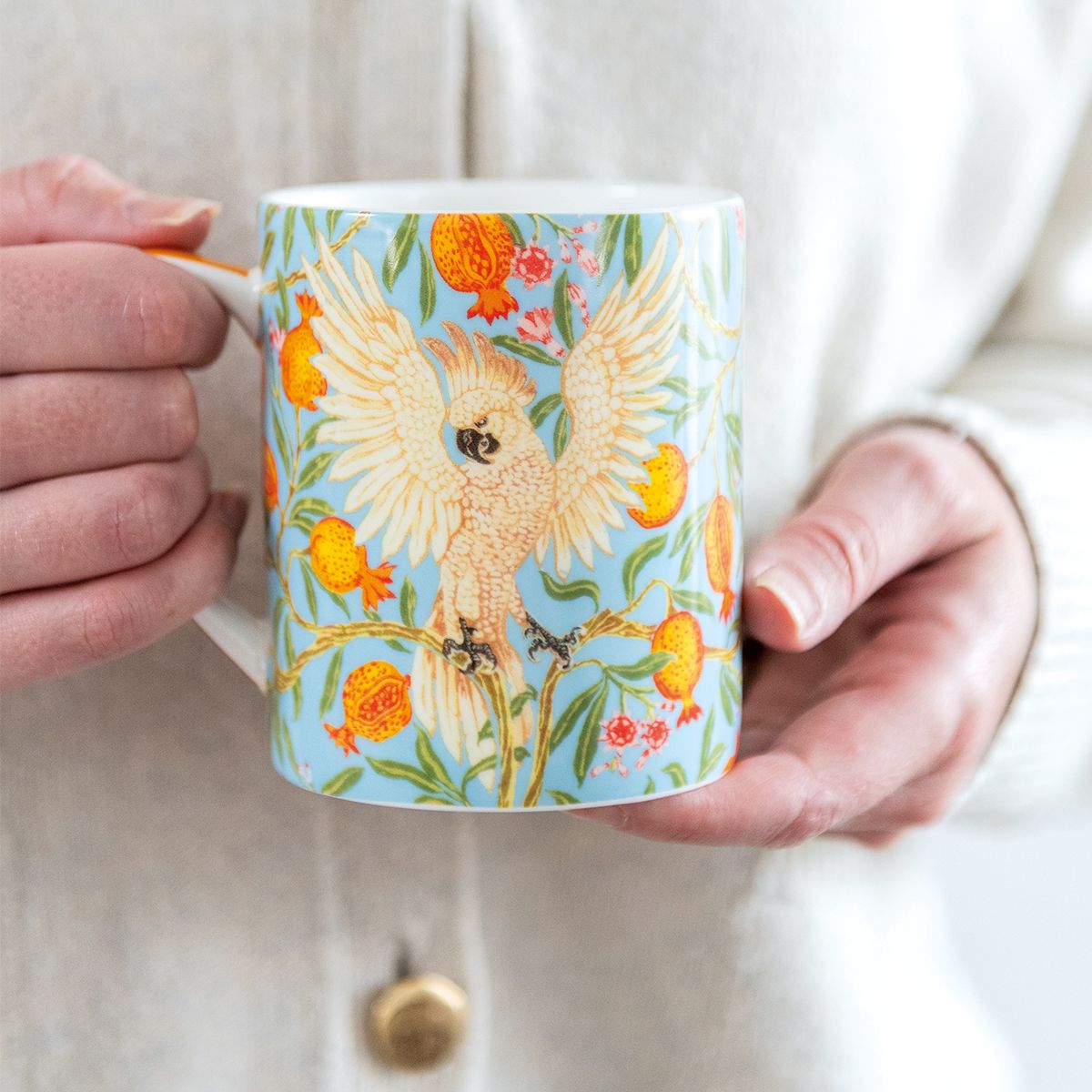 V&A Cockatoo and Pomegranate Fine Bone China Mug - Bee's Emporium