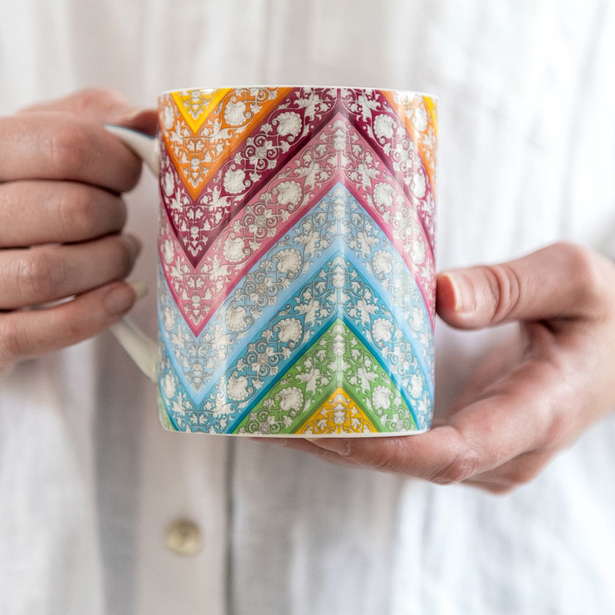 Mary Katrantzou Rainbow Chevrons Fine Bone China Mug - Bee's Emporium