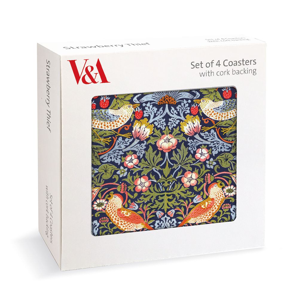 V&A Strawberry Thief Set of 4 Cork Backed Coasters - Bee's Emporium