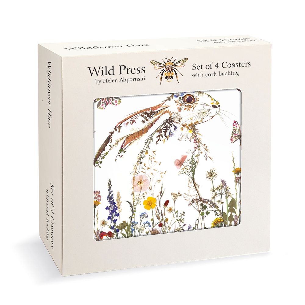 Wild Press Wildflower Hare Set of 4 Cork Backed Coasters - Bee's Emporium