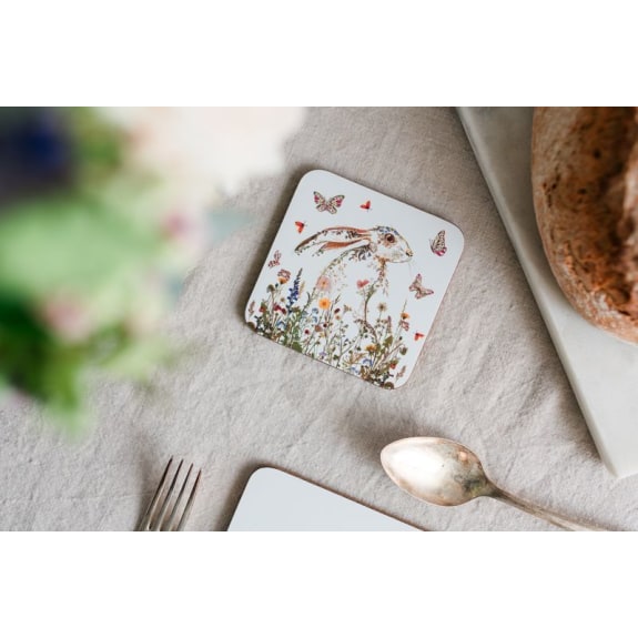 Wild Press Wildflower Hare Set of 4 Cork Backed Coasters