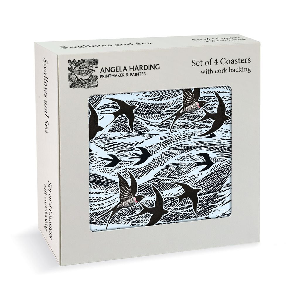 Angela Harding Swallows and Sea Set of 4 Cork Backed Coasters - Bee's Emporium