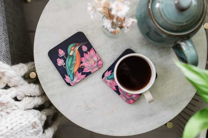 Catherine Rowe Kingfisher Set of 4 Cork Backed Coasters