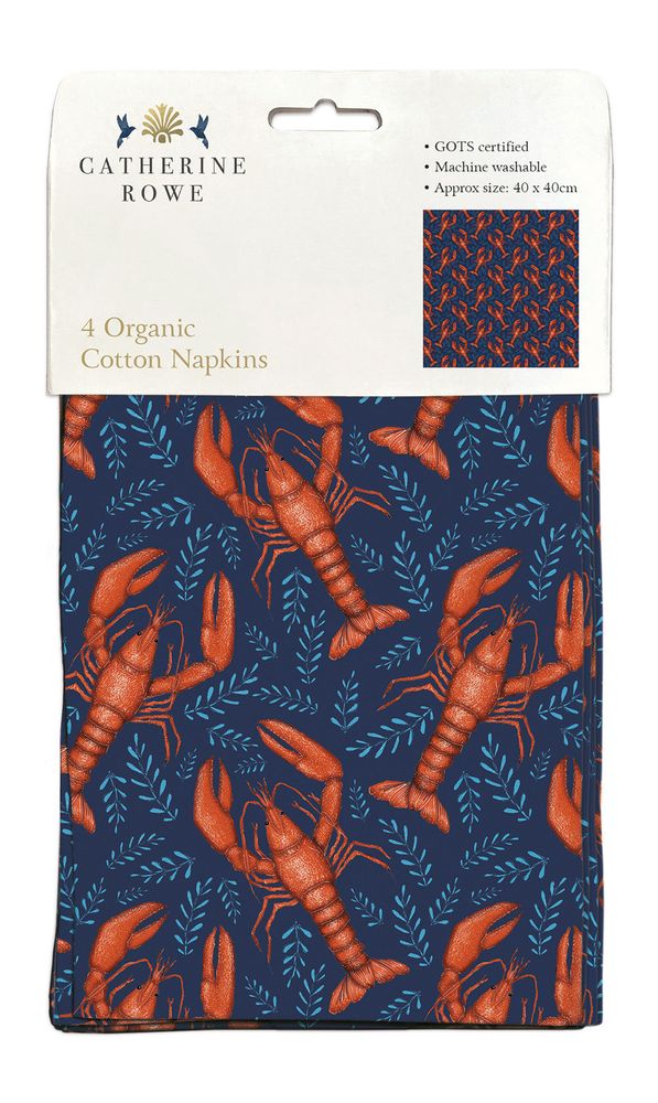 Catherine Rowe Lobsters Pack of 4 Organic Cotton Napkins - Bee's Emporium