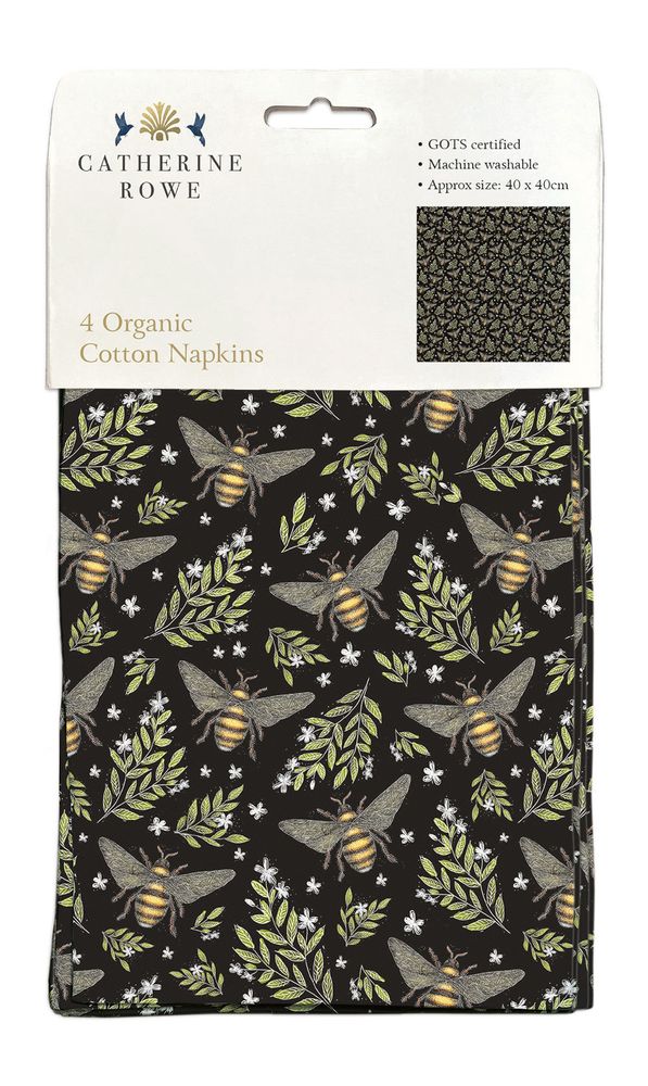 Catherine Rowe Bee Pattern Pack of 4 Organic Cotton Napkins - Bee's Emporium