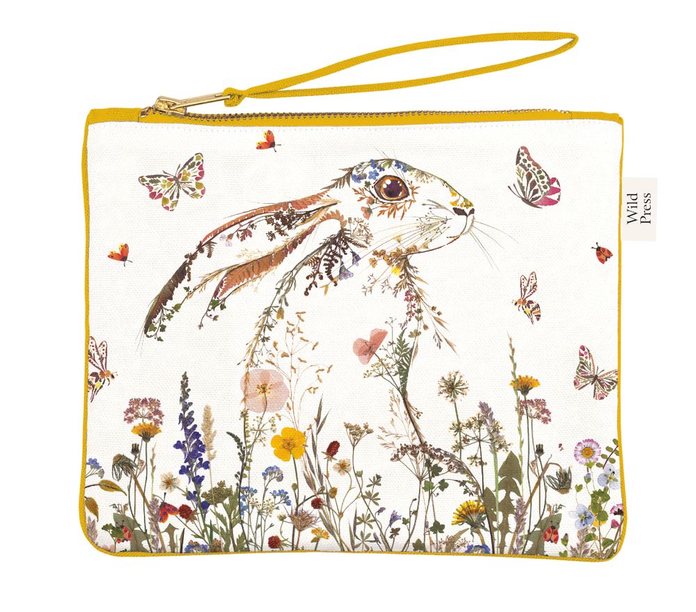 Wild Press Wildflower Hare by Helen Ahpornsiri Pouch Bag - Bee's Emporium