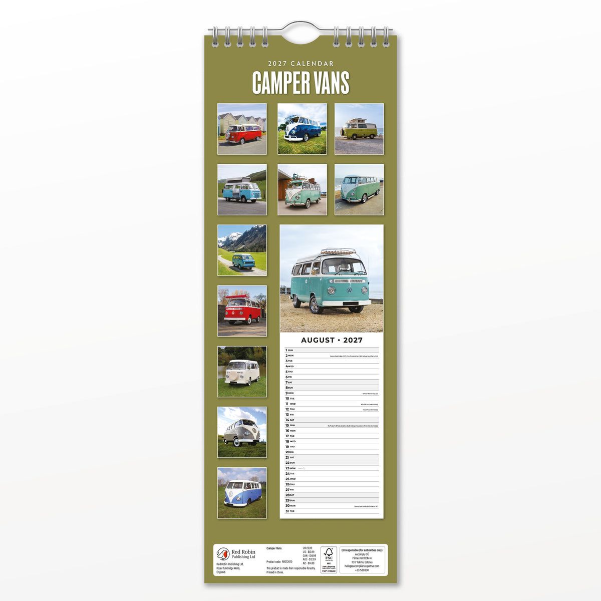 Camper Vans 2027 Slim Wall Calendar