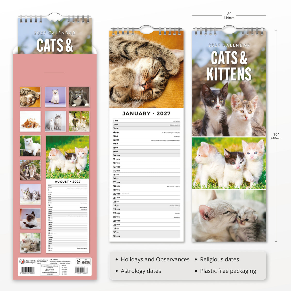 Cats & Kittens 2027 Slim Wall Calendar