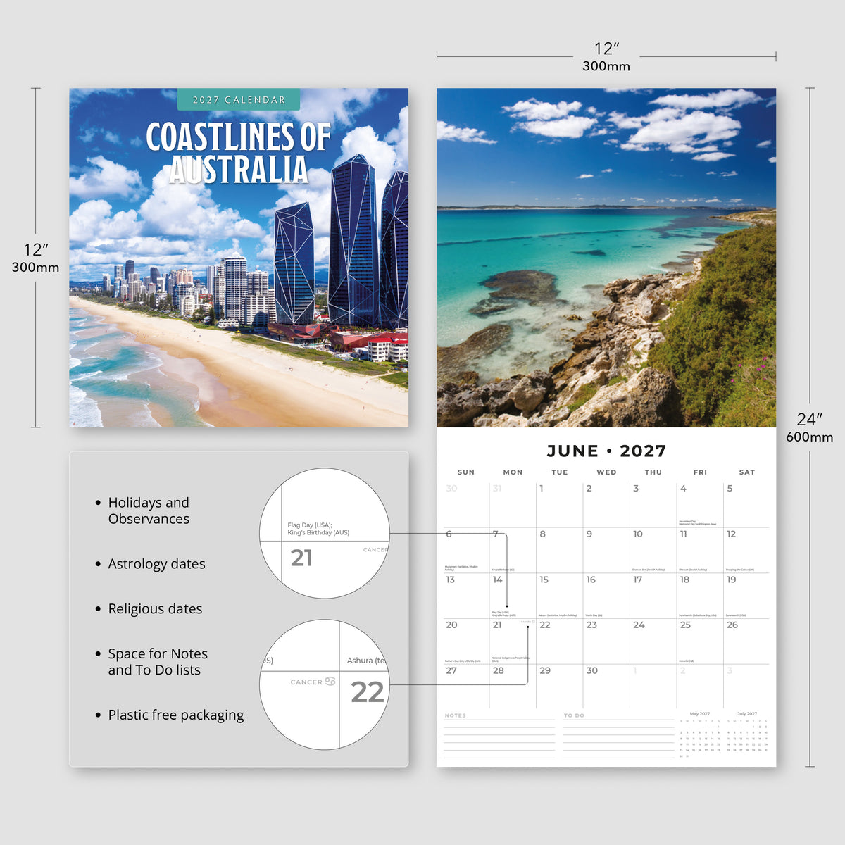 Coastlines of Australia 2027 Square Wall Calendar