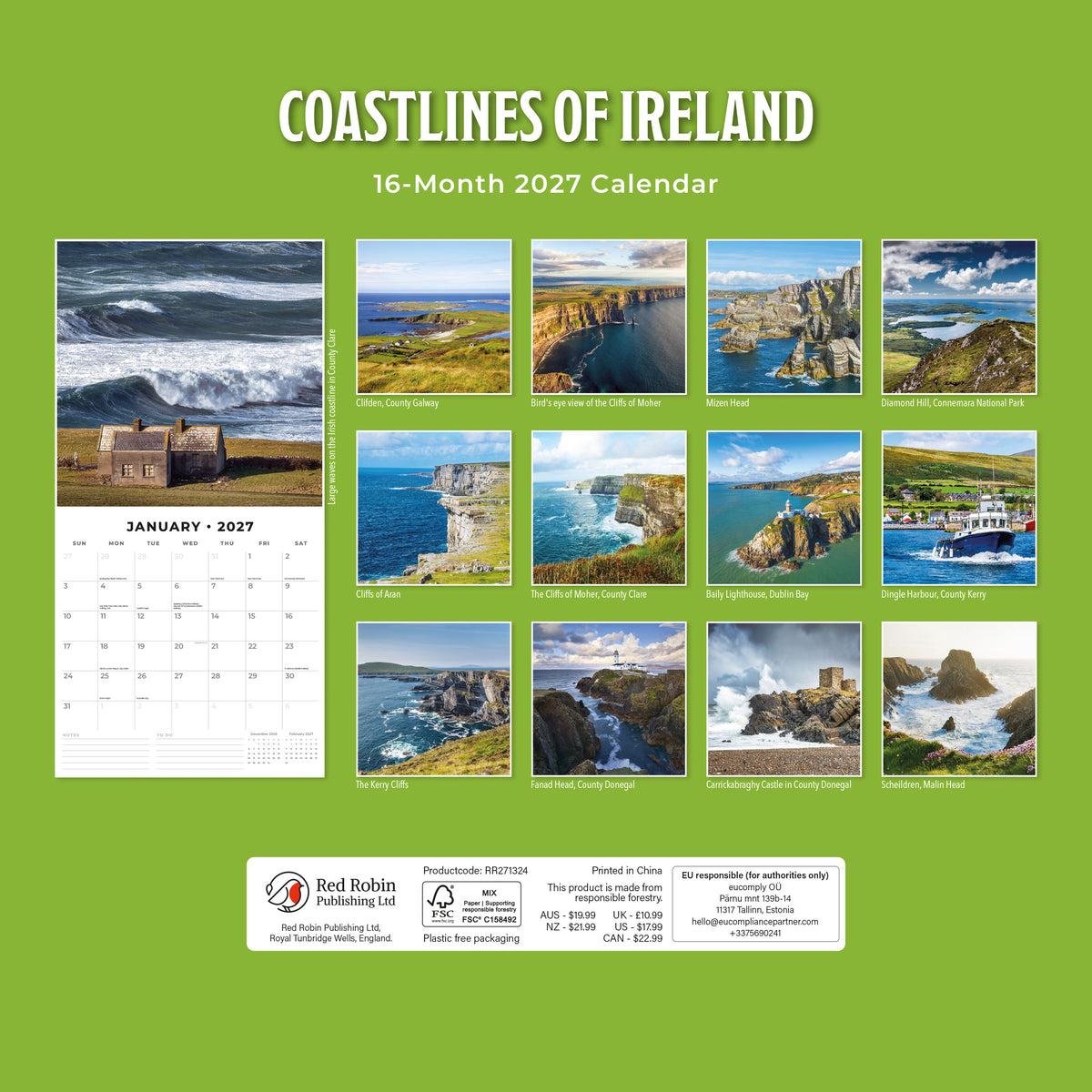 Coastlines of Ireland 2027 Square Wall Calendar