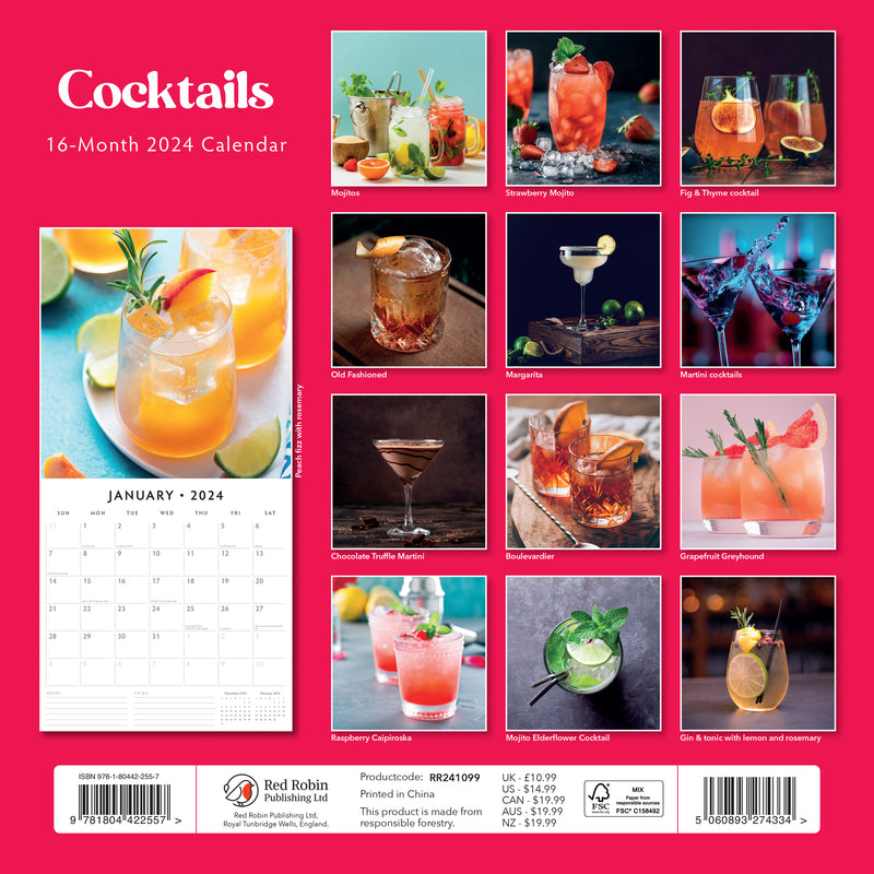 Cocktails 2024 Square Wall Calendar