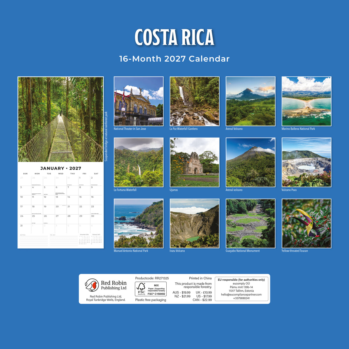 Costa Rica 2027 Square Wall Calendar