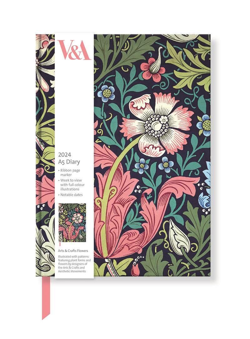 V&A Compton Arts & Crafts Flowers 2024 A5 Diary