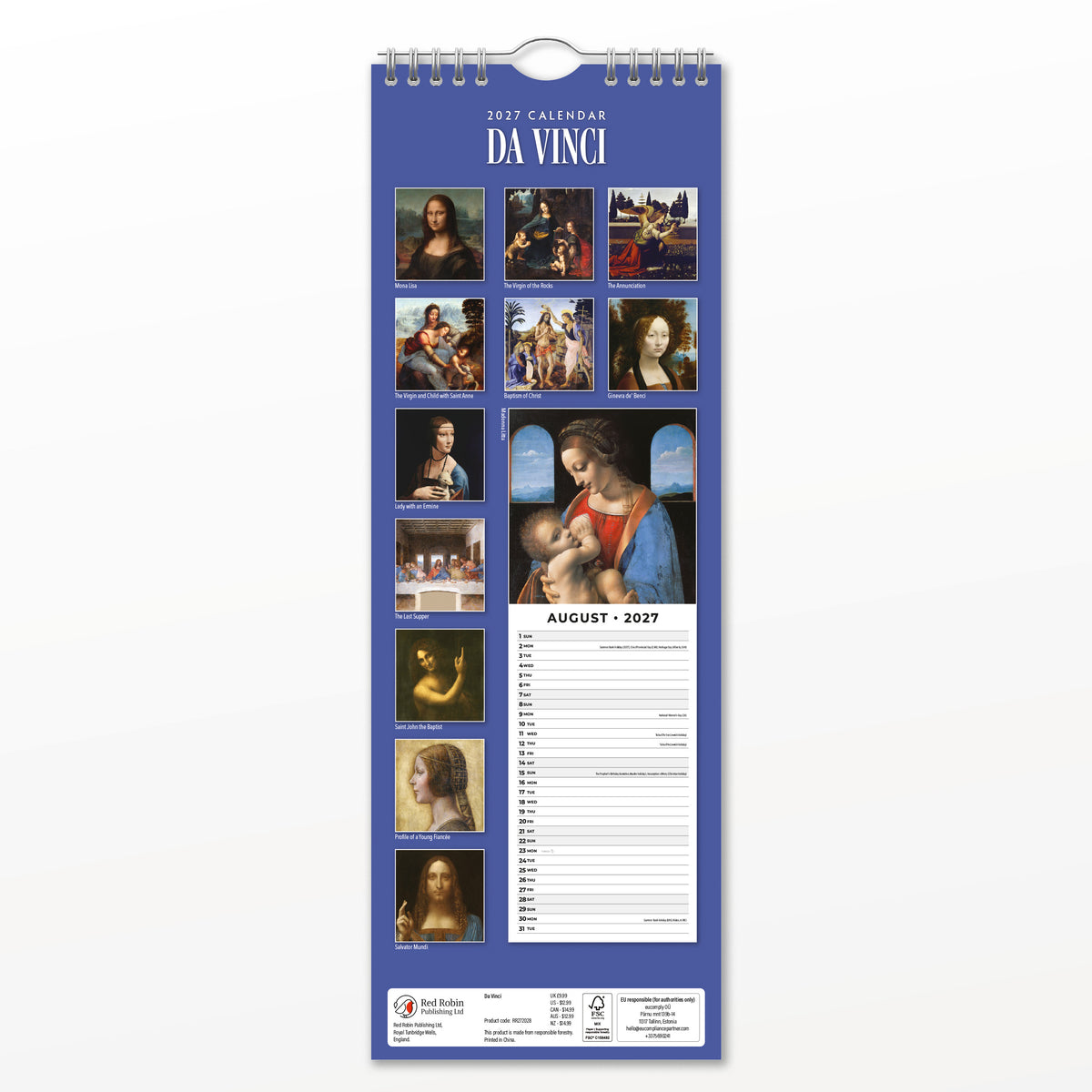 Da Vinci 2027 Slim Wall Calendar