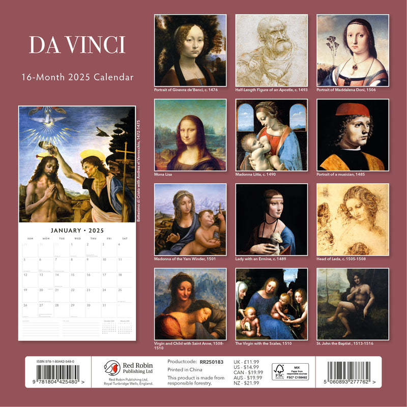 Da Vinci 2025 Square Wall Calendar