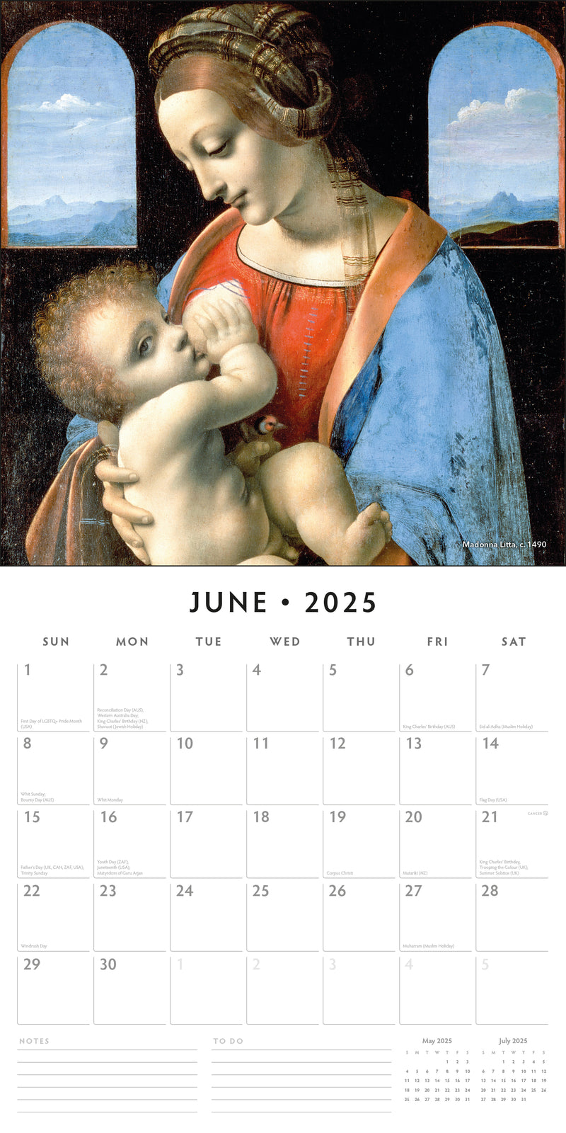 Da Vinci 2025 Square Wall Calendar