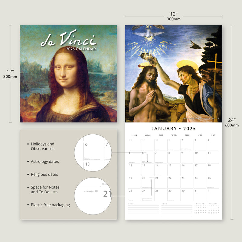 Da Vinci 2025 Square Wall Calendar