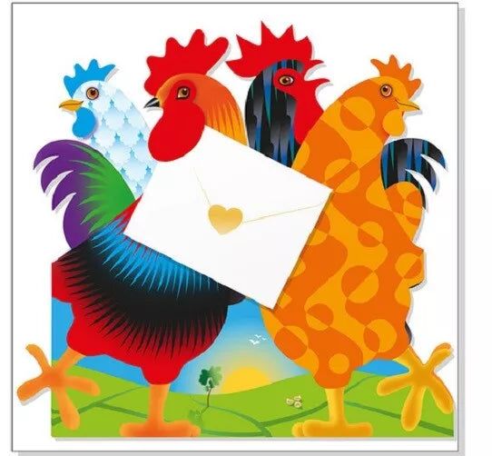 Doodle Doo Cockerels 3D Greeting Card with Envelope