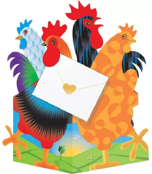 Doodle Doo Cockerels 3D Greeting Card with Envelope