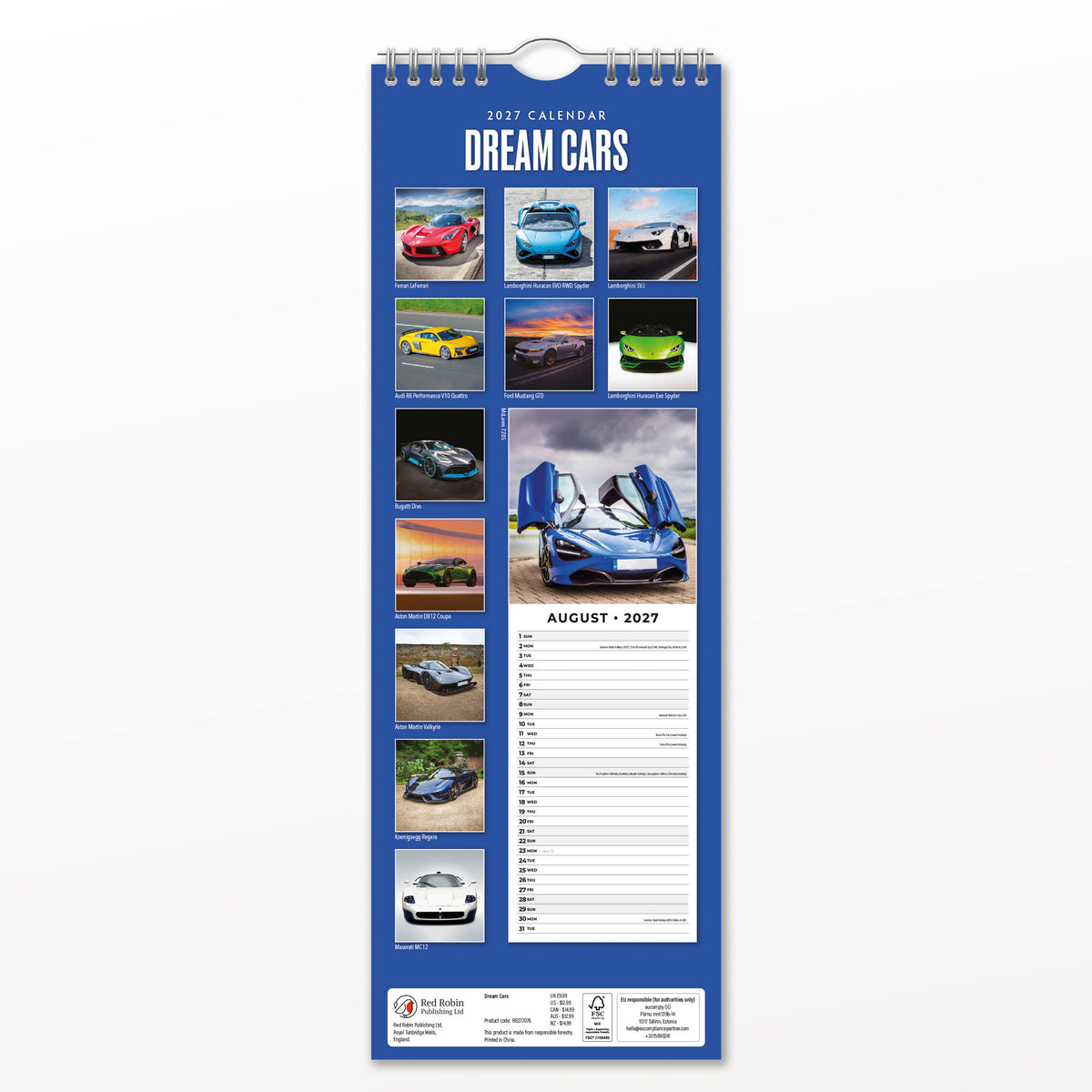 Dream Cars 2027 Slim Wall Calendar