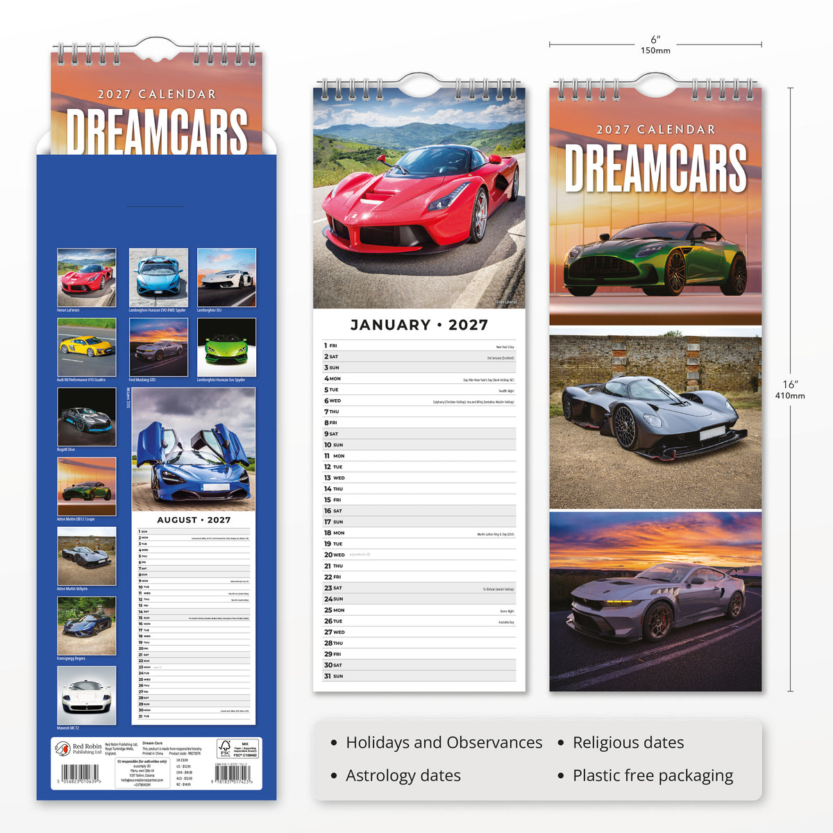 Dream Cars 2027 Slim Wall Calendar