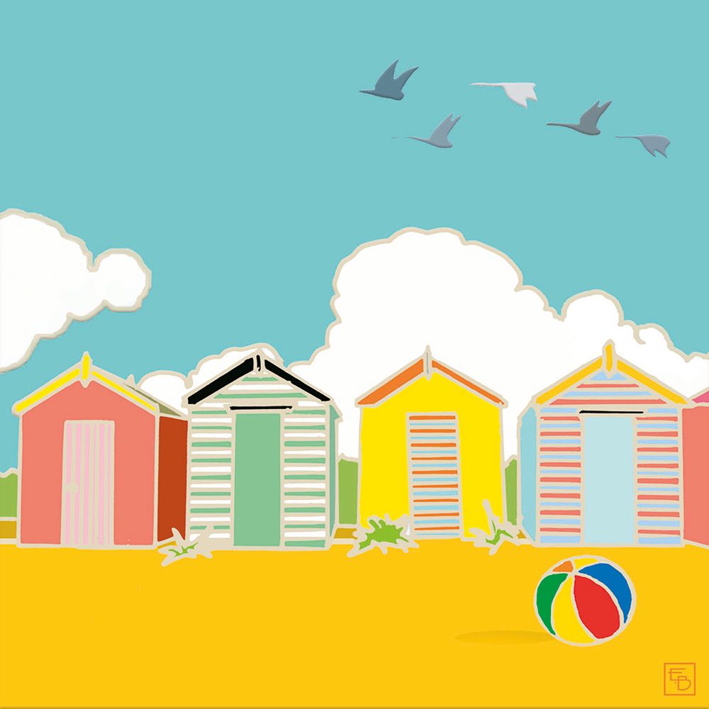Beach Huts by Emily Burningham Blank Greeting Card with Envelope - Bee's Emporium