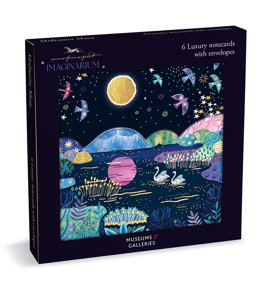 Meditative Moon by Emma Frances Grant 6 Luxury Square Notecards Wallet - Bee's Emporium