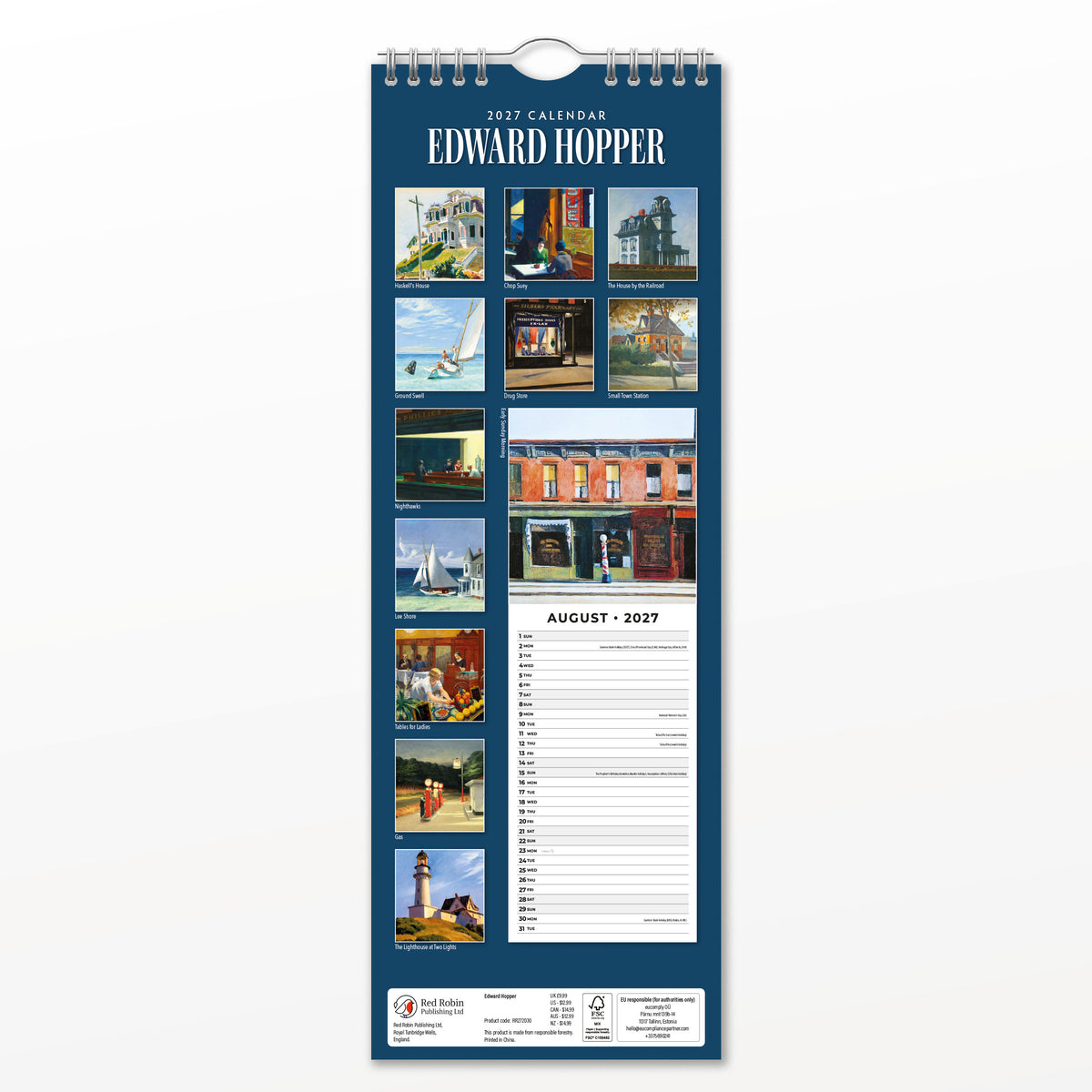 Edward Hopper 2027 Slim Wall Calendar