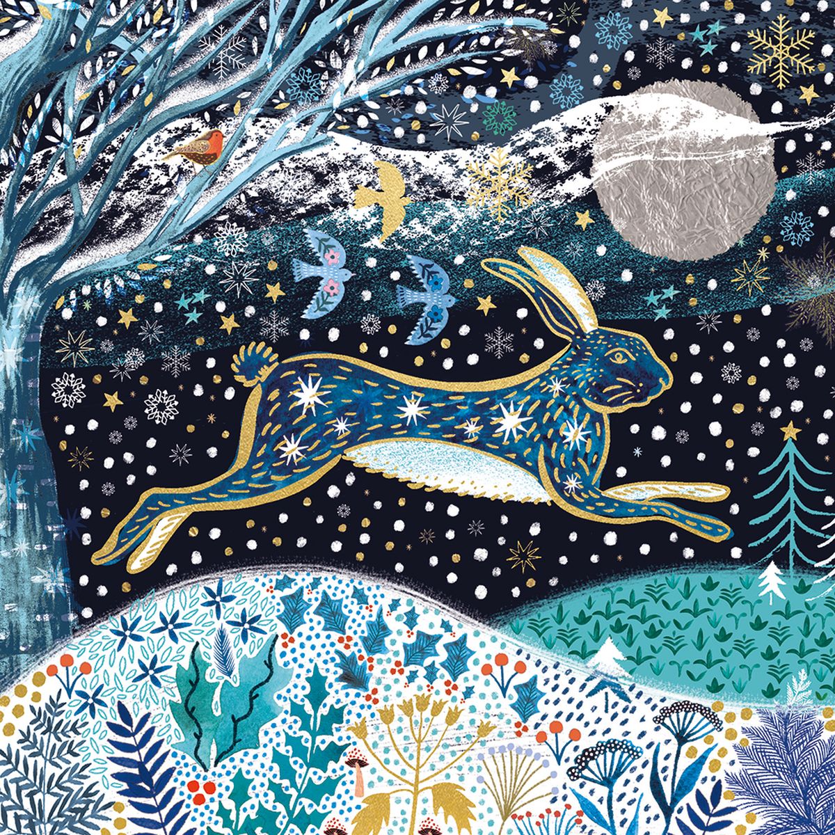 Moondust Snow Hare by Emma Frances Grant Pack of 5 Christmas Cards