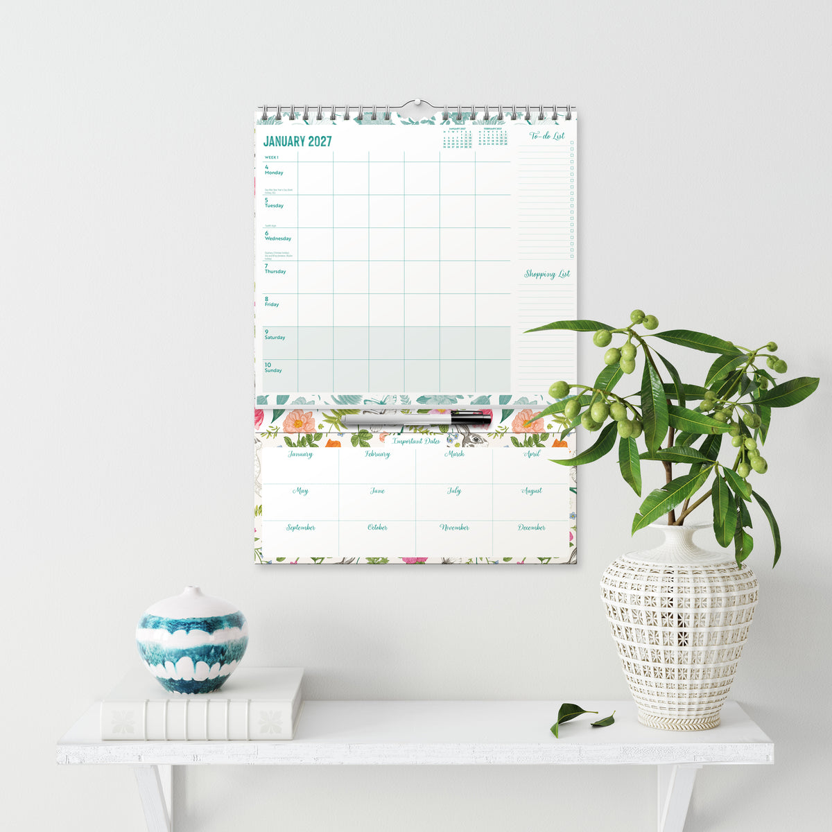 Weekly Family Planner with Pen 2027 Square Wall Calendar