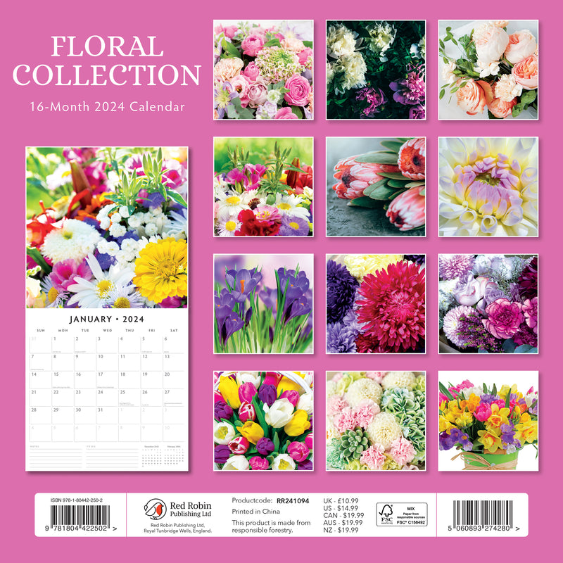 Floral Collection 2024 Square Wall Calendar