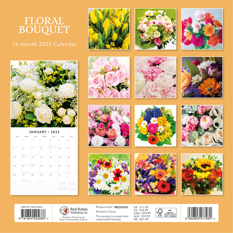 Floral Bouquet 2025 Square Wall Calendar