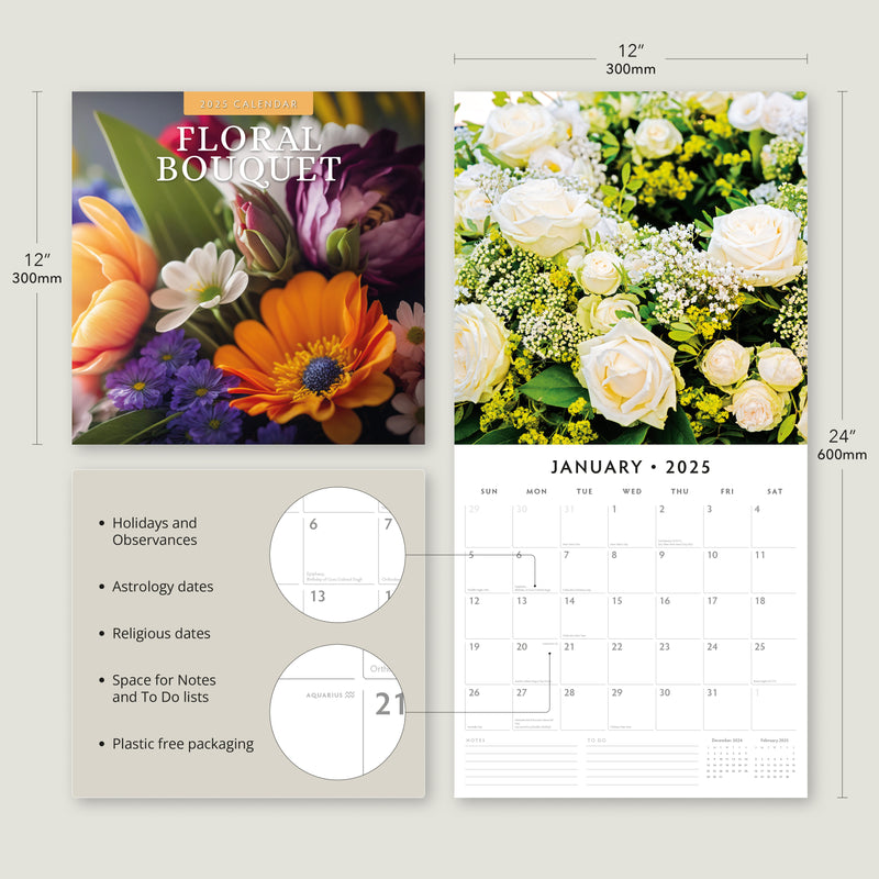 Floral Bouquet 2025 Square Wall Calendar