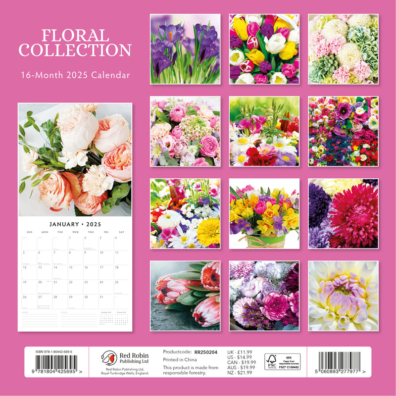 Floral Collection 2025 Square Wall Calendar