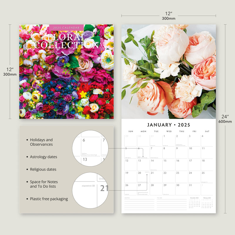 Floral Collection 2025 Square Wall Calendar