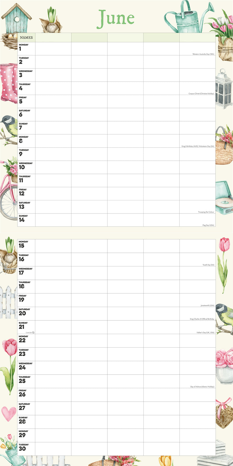 Garden Life Illustrated Family Organiser - 2026 Square Wall Calendar
