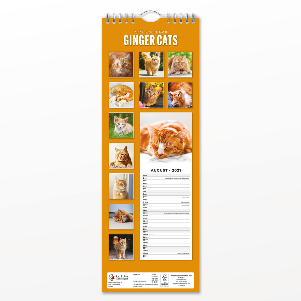 Ginger Cats 2027 Slim Wall Calendar