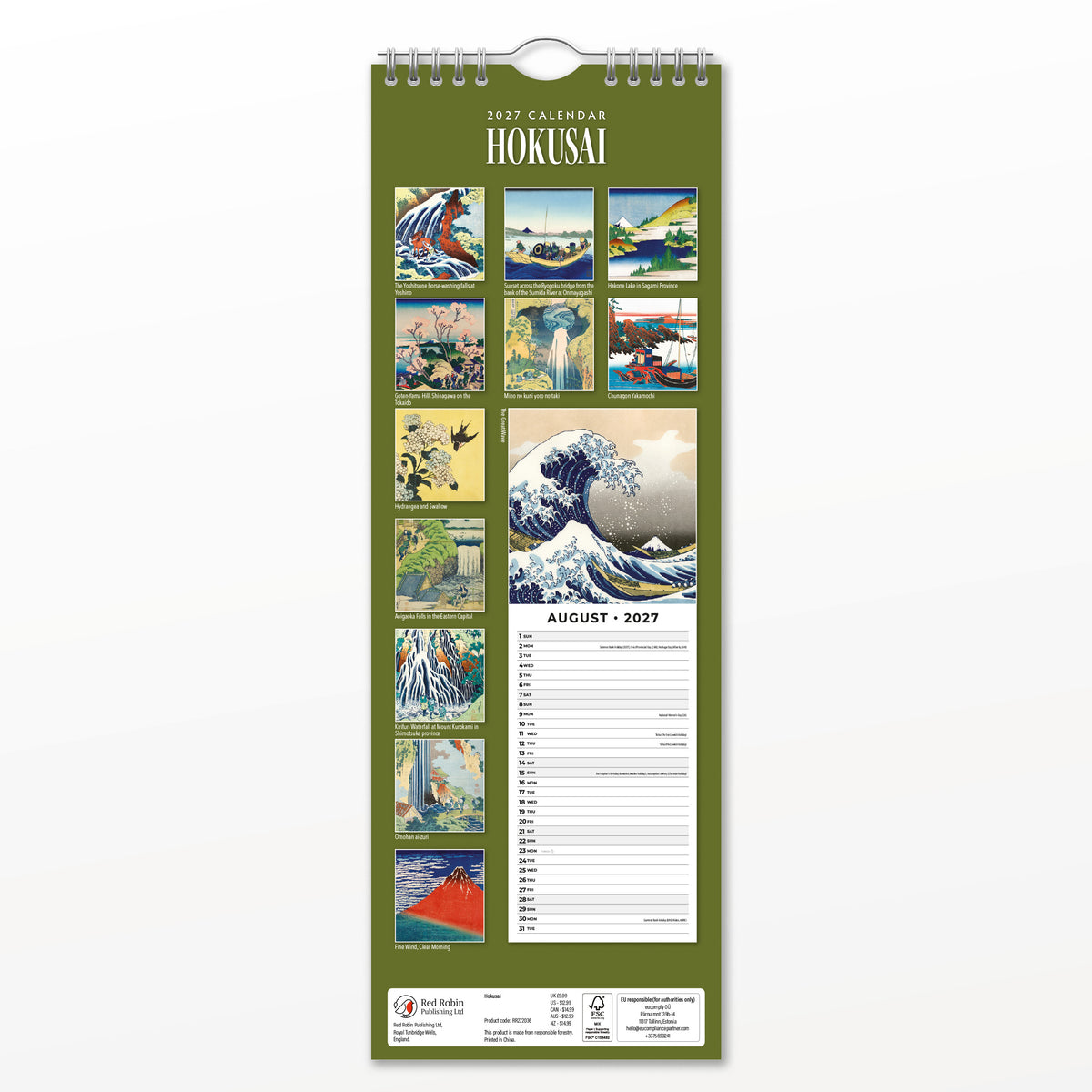 Hokusai 2027 Slim Wall Calendar