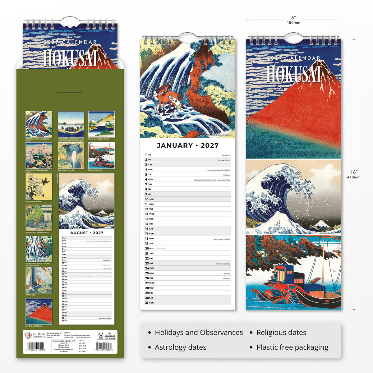 Hokusai 2027 Slim Wall Calendar