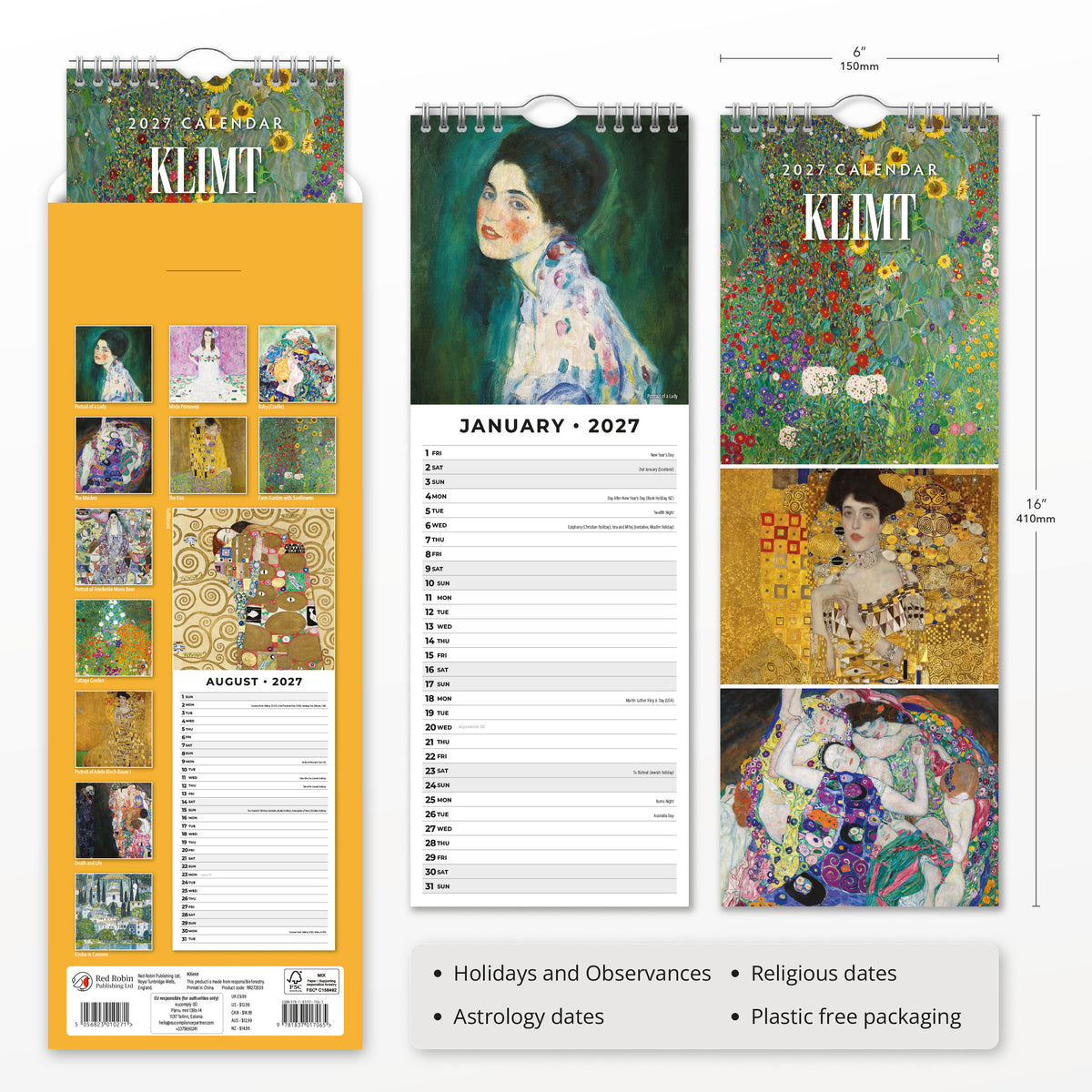 Klimt 2027 Slim Wall Calendar