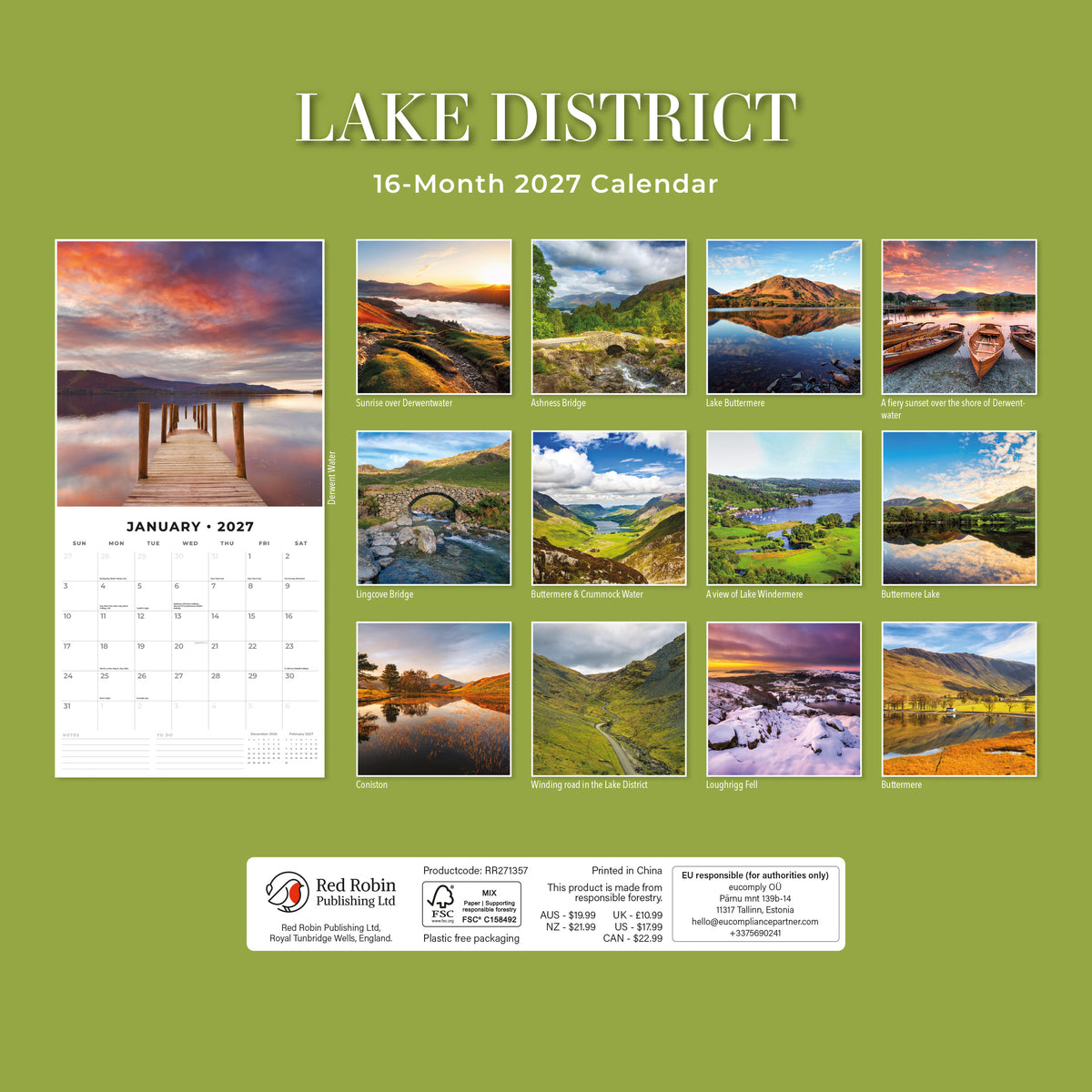 Lake District 2027 Square Wall Calendar
