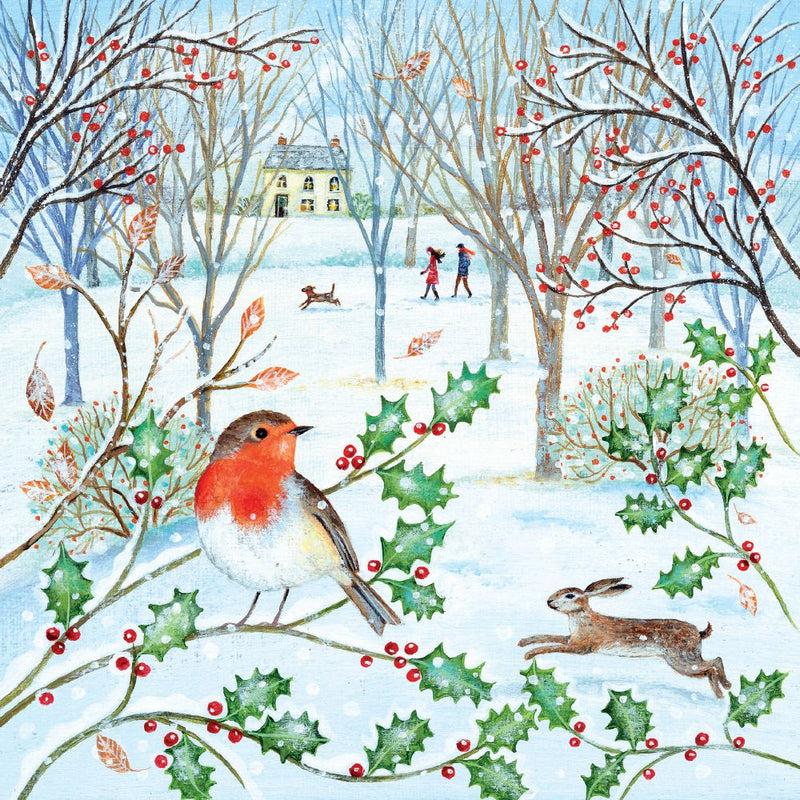 Robin, Hare and Woodland by Lucy Grossmith Pack of 5 Charity Christmas Cards